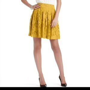 Ann Taylor LOFT Mustard Marigold Yellow Floral Lace Full Skater Mini Skirt S 4